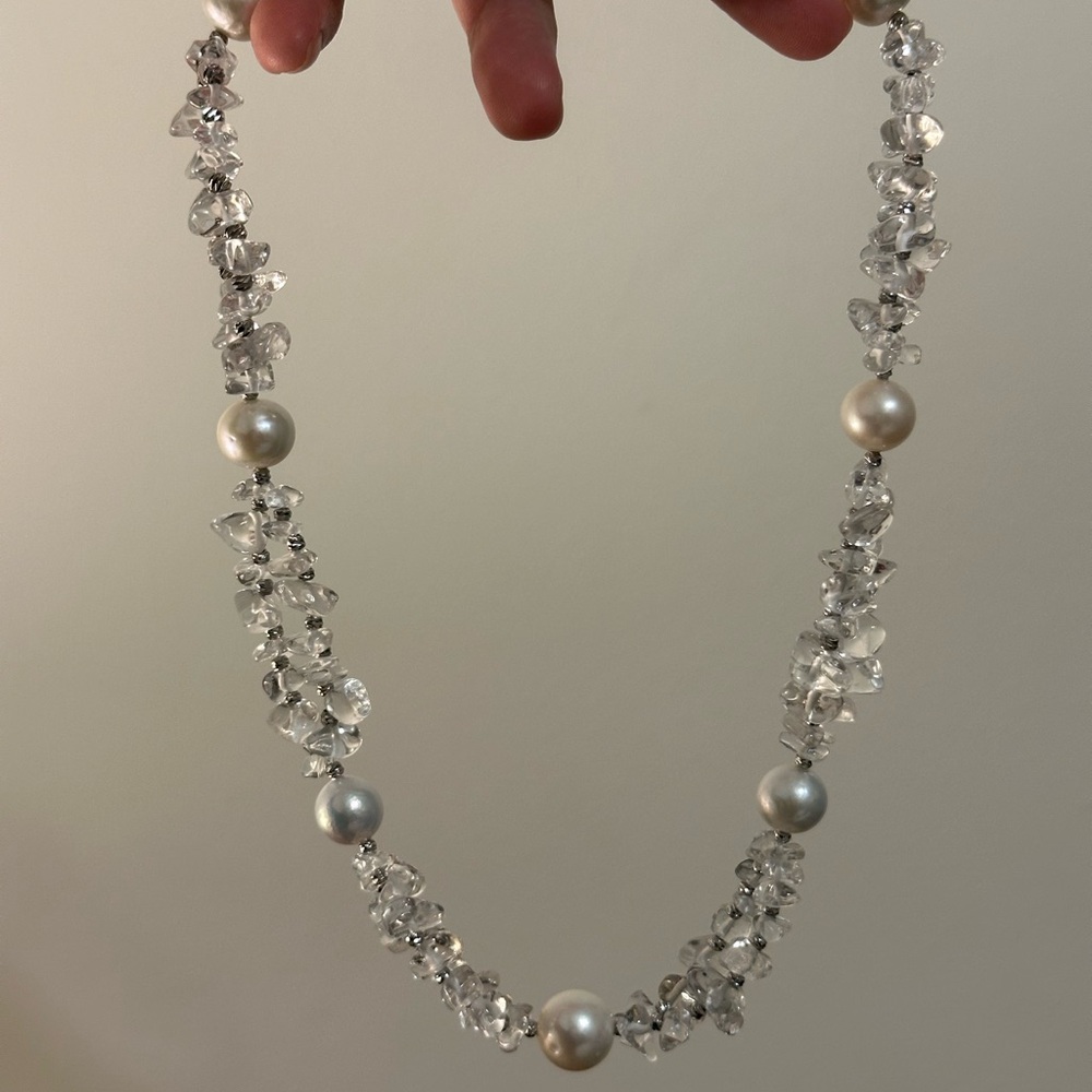White Crystal and Authentic Pearl Necklace